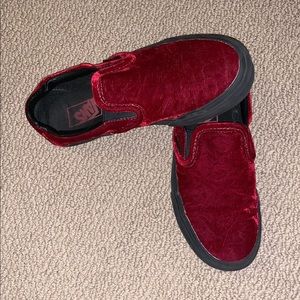 red velvet slip ons